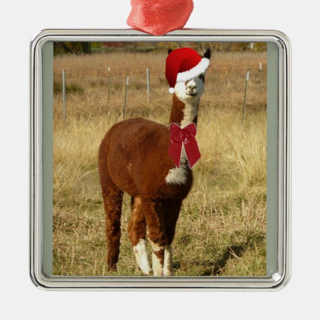 Alpaca Santa Metal Ornament (Front)