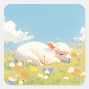 Alpaca Sleeping Meadow Square Sticker
