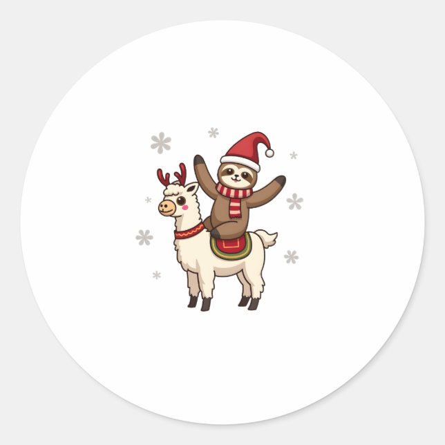 Alpaca Sloth Christmas (1) Classic Round Sticker (Front)