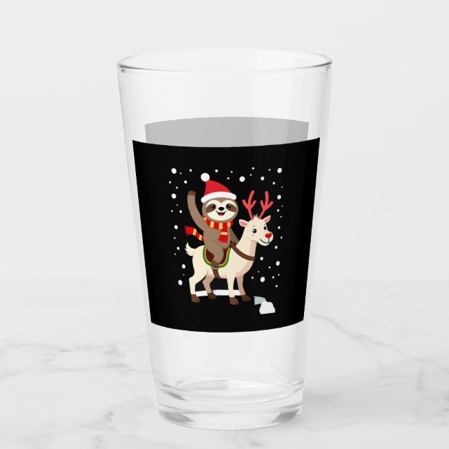 Alpaca Sloth Christmas (1) Glass (Front)