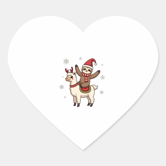 Alpaca Sloth Christmas (1) Heart Sticker (Front)