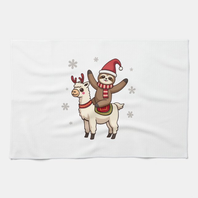 Alpaca Sloth Christmas (1) Kitchen Towel (Horizontal)