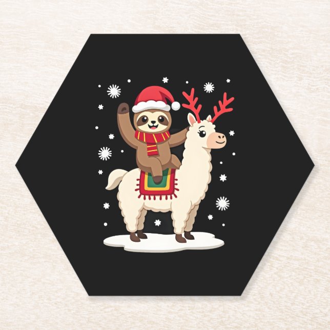 Alpaca Sloth Christmas (1) Paper Coaster (Front)