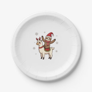Alpaca Sloth Christmas (1) Paper Plate