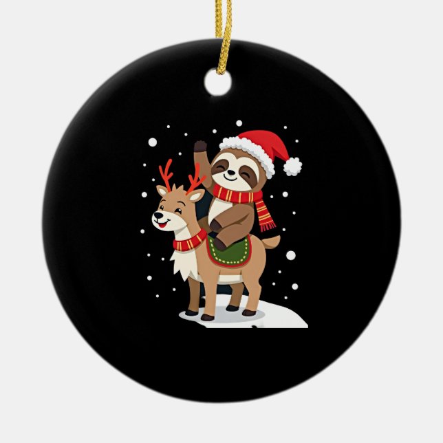 Alpaca Sloth Christmas (2) Ceramic Ornament (Front)