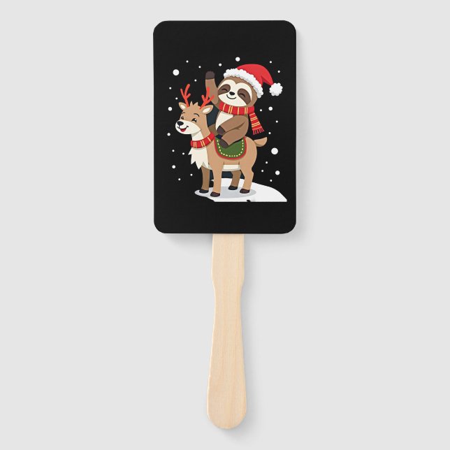 Alpaca Sloth Christmas (2) Hand Fan (Front)