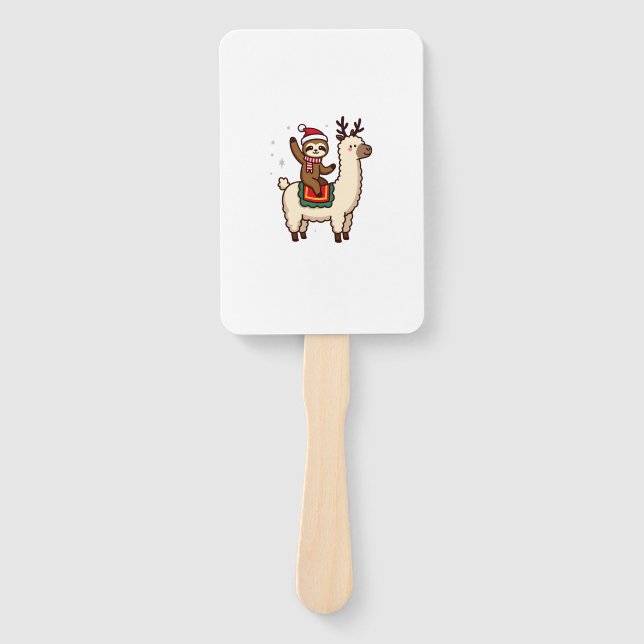 Alpaca Sloth Christmas (2) Hand Fan (Front)