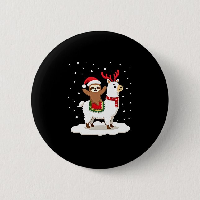 Alpaca Sloth Christmas 2 Inch Round Button (Front)