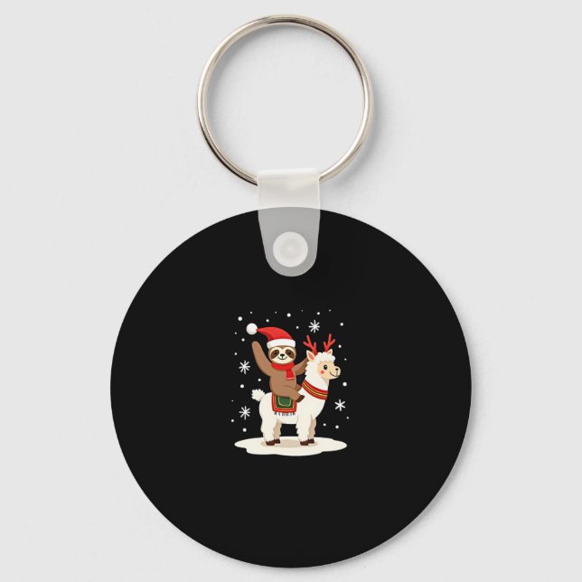 Alpaca Sloth Christmas (2) Keychain (Front)