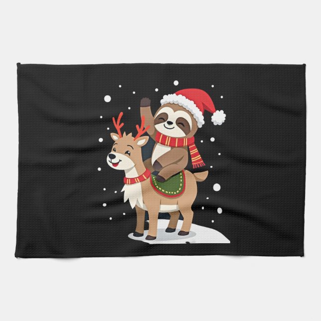 Alpaca Sloth Christmas (2) Kitchen Towel (Horizontal)