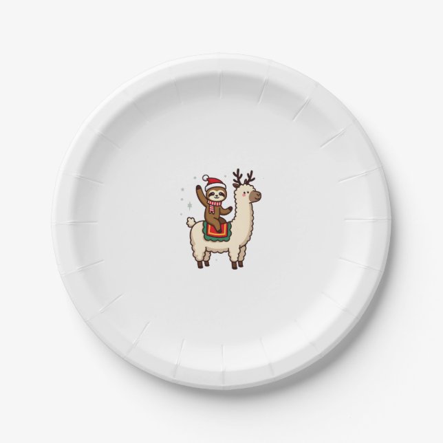 Alpaca Sloth Christmas (2) Paper Plate (Front)