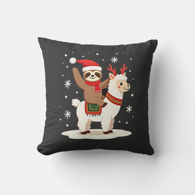 Alpaca Sloth Christmas (2) Throw Pillow (Front)