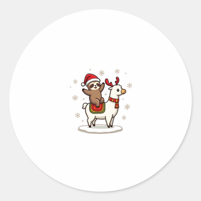 Alpaca Sloth Christmas (3) Classic Round Sticker (Front)