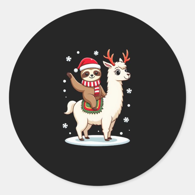 Alpaca Sloth Christmas (3) Classic Round Sticker (Front)
