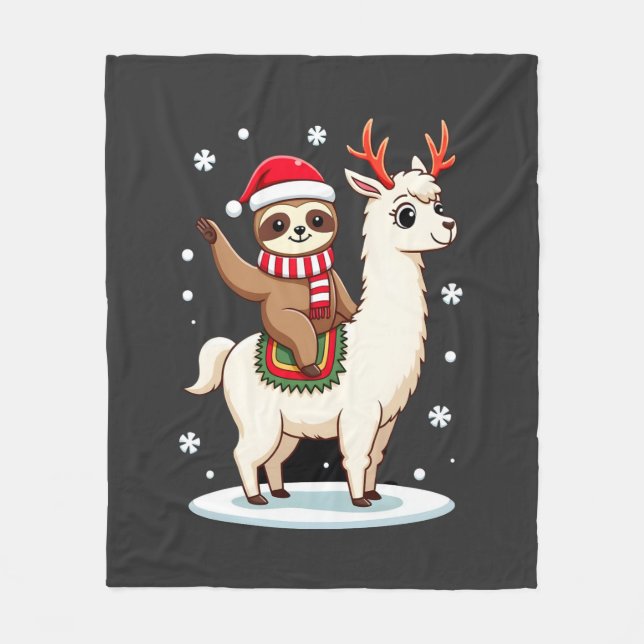 Alpaca Sloth Christmas (3) Fleece Blanket (Front)