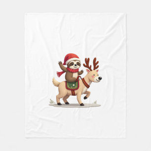 Alpaca Sloth Christmas (3) Fleece Blanket