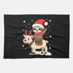 Alpaca Sloth Christmas (3) Kitchen Towel