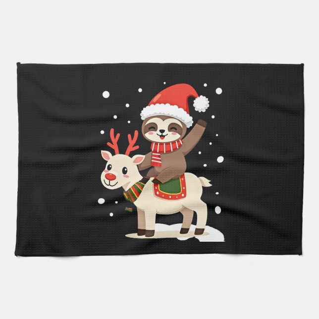 Alpaca Sloth Christmas (3) Kitchen Towel (Horizontal)