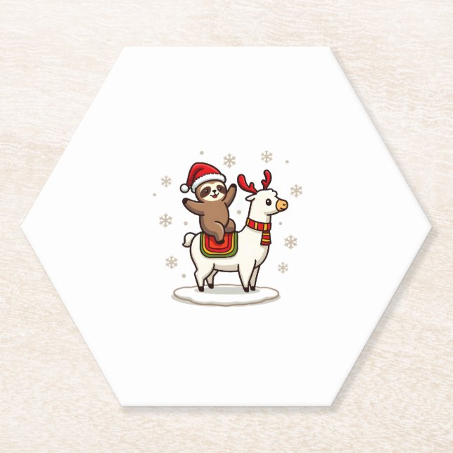 Alpaca Sloth Christmas (3) Paper Coaster (Front)