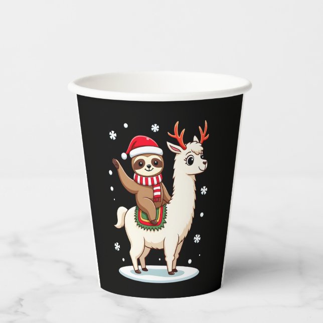 Alpaca Sloth Christmas (3) Paper Cups (Front)