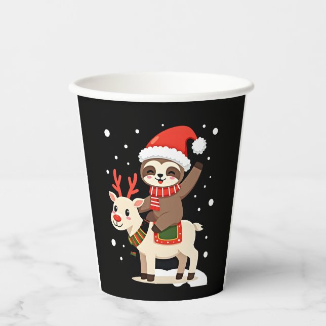 Alpaca Sloth Christmas (3) Paper Cups (Front)