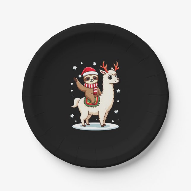 Alpaca Sloth Christmas (3) Paper Plate (Front)