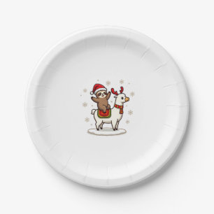 Alpaca Sloth Christmas (3) Paper Plate