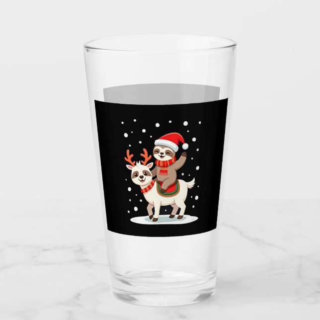 Alpaca Sloth Christmas (4) Glass (Front)