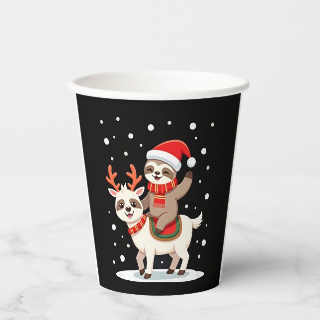 Alpaca Sloth Christmas (4) Paper Cups (Front)