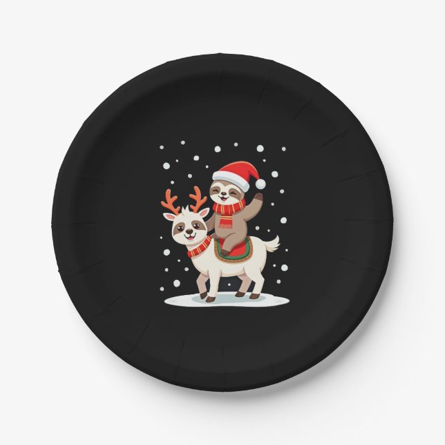 Alpaca Sloth Christmas (4) Paper Plate (Front)