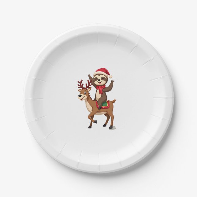 Alpaca Sloth Christmas (4) Paper Plate (Front)