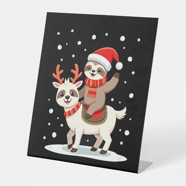 Alpaca Sloth Christmas (4) Pedestal Sign (Front)