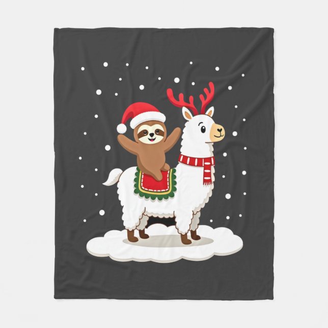 Alpaca Sloth Christmas Fleece Blanket (Front)