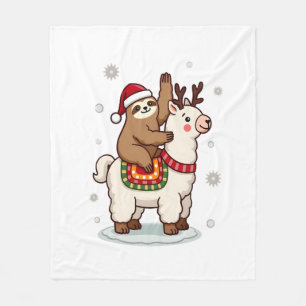 Alpaca Sloth Christmas Fleece Blanket