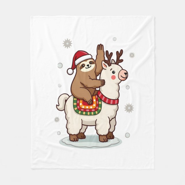 Alpaca Sloth Christmas Fleece Blanket (Front)