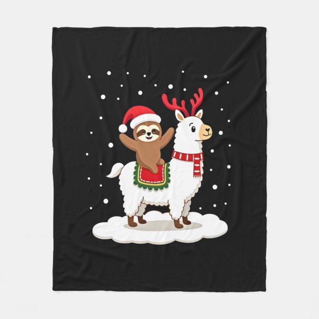 Alpaca Sloth Christmas Fleece Blanket (Front)