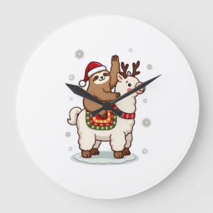 Alpaca Sloth Christmas Large Clock