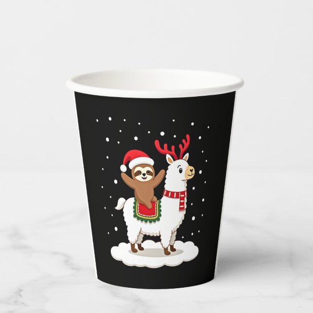 Alpaca Sloth Christmas Paper Cups (Front)
