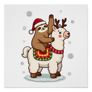 Alpaca Sloth Christmas Poster