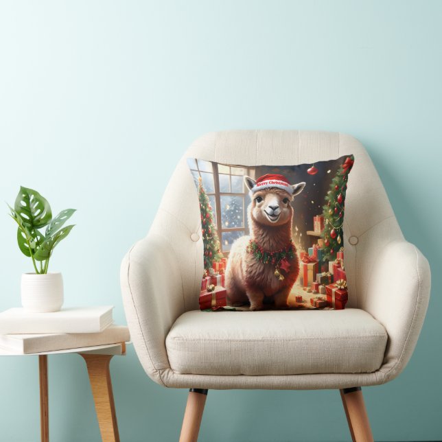"Alpaca the Presents: A Christmas Tale" Throw Pillow (Chair)