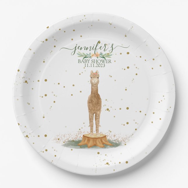 Alpaca Theme Baby Shower Kids Birthday Paper Plate (Front)