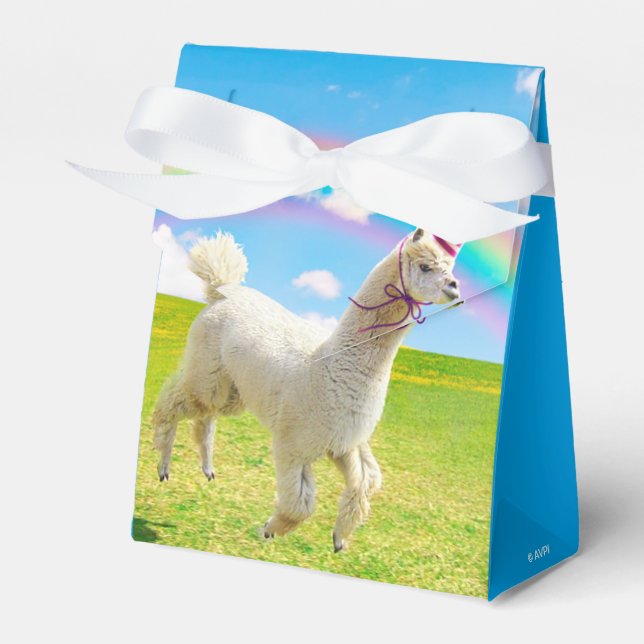 Alpaca Unicorn Under Rainbow Sky Favor Box (Front Side)
