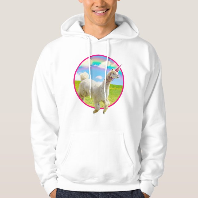 Alpaca Unicorn Under Rainbow Sky Hoodie (Front)