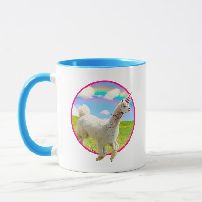 Alpaca Unicorn Under Rainbow Sky Mug (Left)