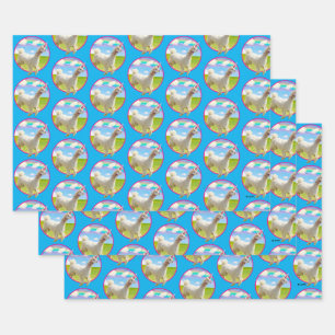 Alpaca Unicorn Under Rainbow Sky Wrapping Paper Sheet
