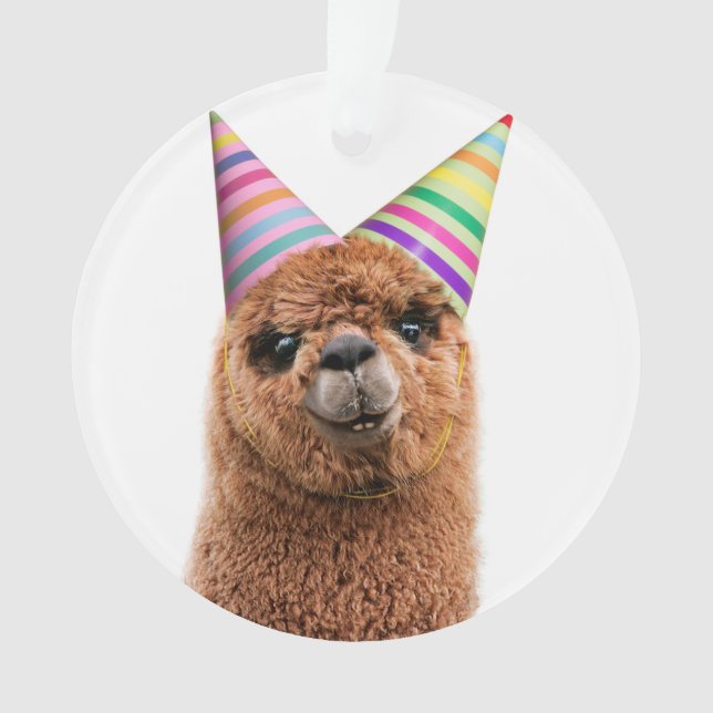 Alpaca Wearing Party Hats Ornament (Front)