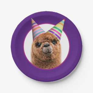 Alpaca Wearing Party Hats Paper Plate