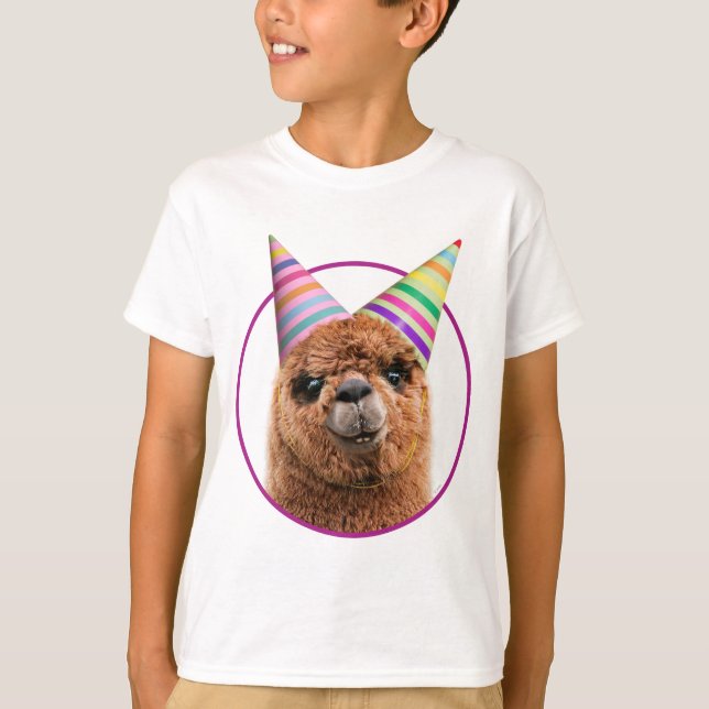 Alpaca Wearing Party Hats T-Shirt (Front)