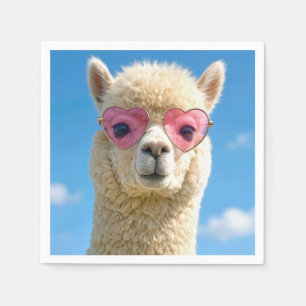 Alpaca Wearing Pink Heart-shaped Glasses Napkin