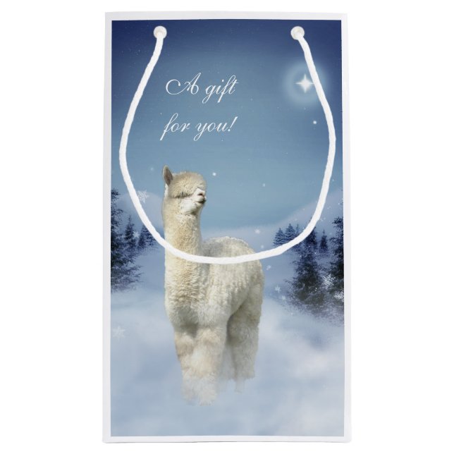 Alpaca Winter Christmas Small Gift Bag (Back)